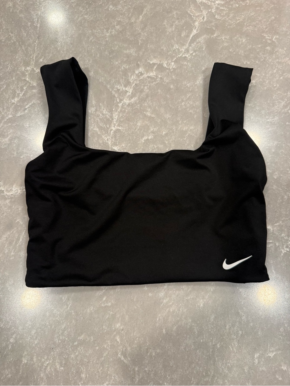 Nike Essential Scoop Neck Swim Top Black Medium White Swoosh